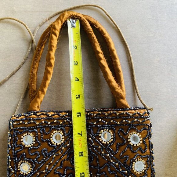 Vintage Embroidered Beaded Mirror Purse Evening Bag Copper Magnetic Close - Picture 4 of 9